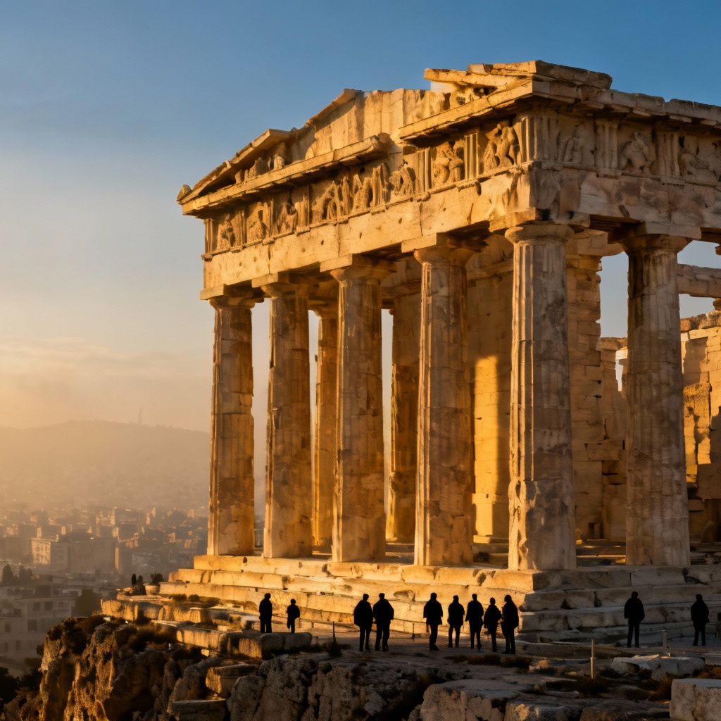 AI Parthenon image at golden hour overlooking Athens