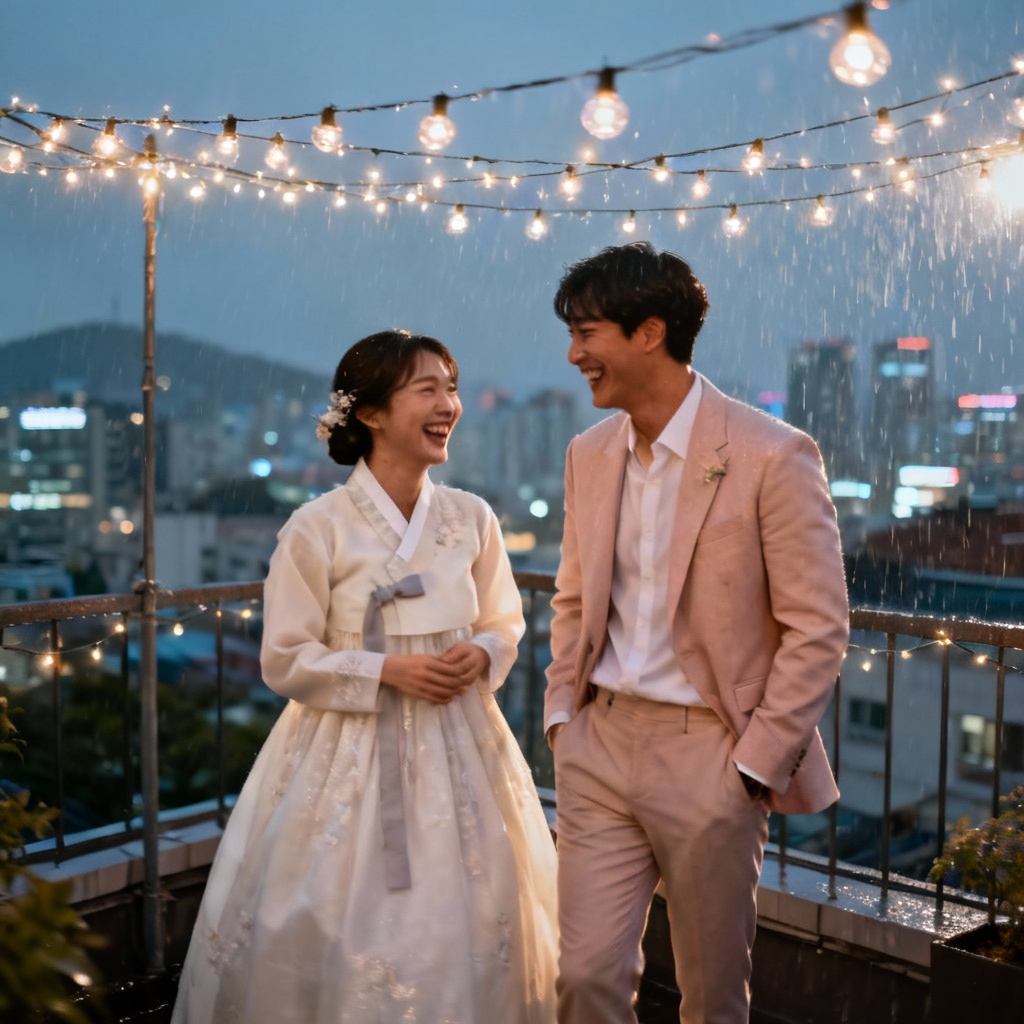 AI K-drama style rooftop Korean wedding