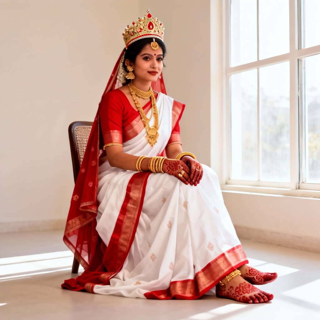 AI Bengali bridal portrait with traditional mukut