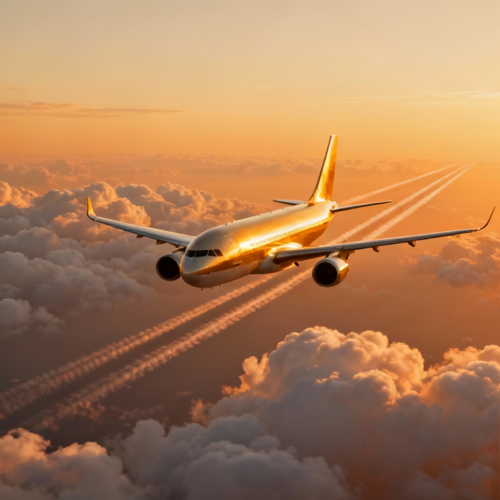 AI airliner above clouds travel poster