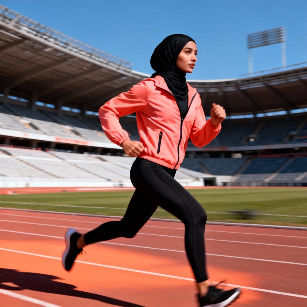 AI sporty hijab athleisure pose with dynamic movement