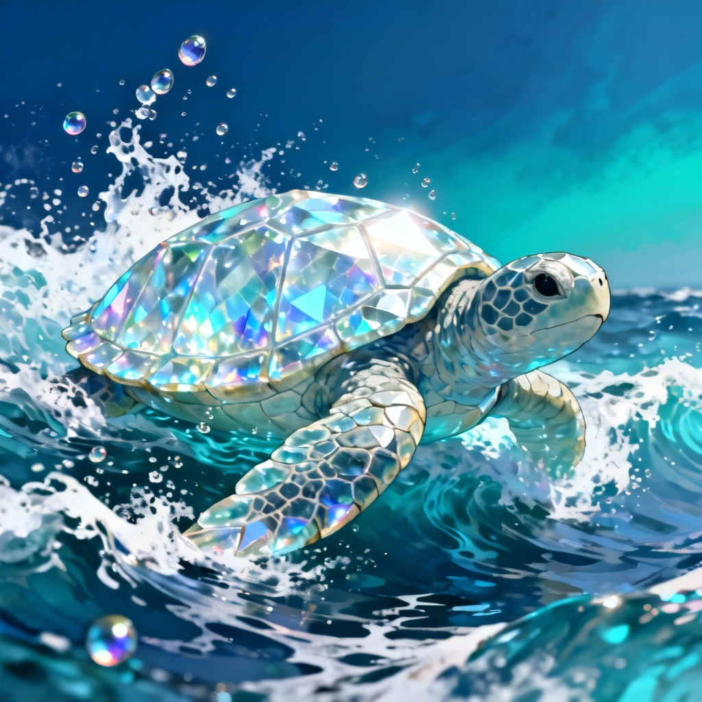 AI water rock turtle with crystal shell in ocean spray
