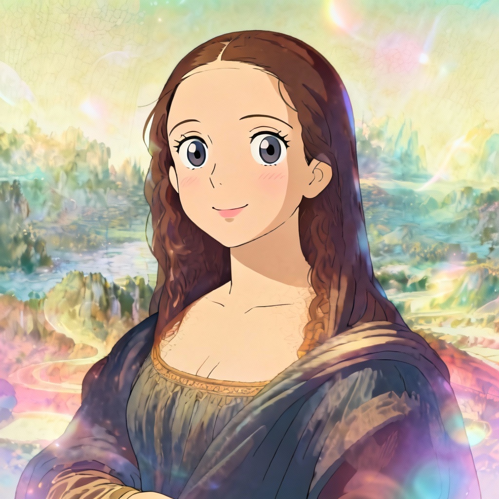 AI Anime Mona Lisa in soft pastel palette