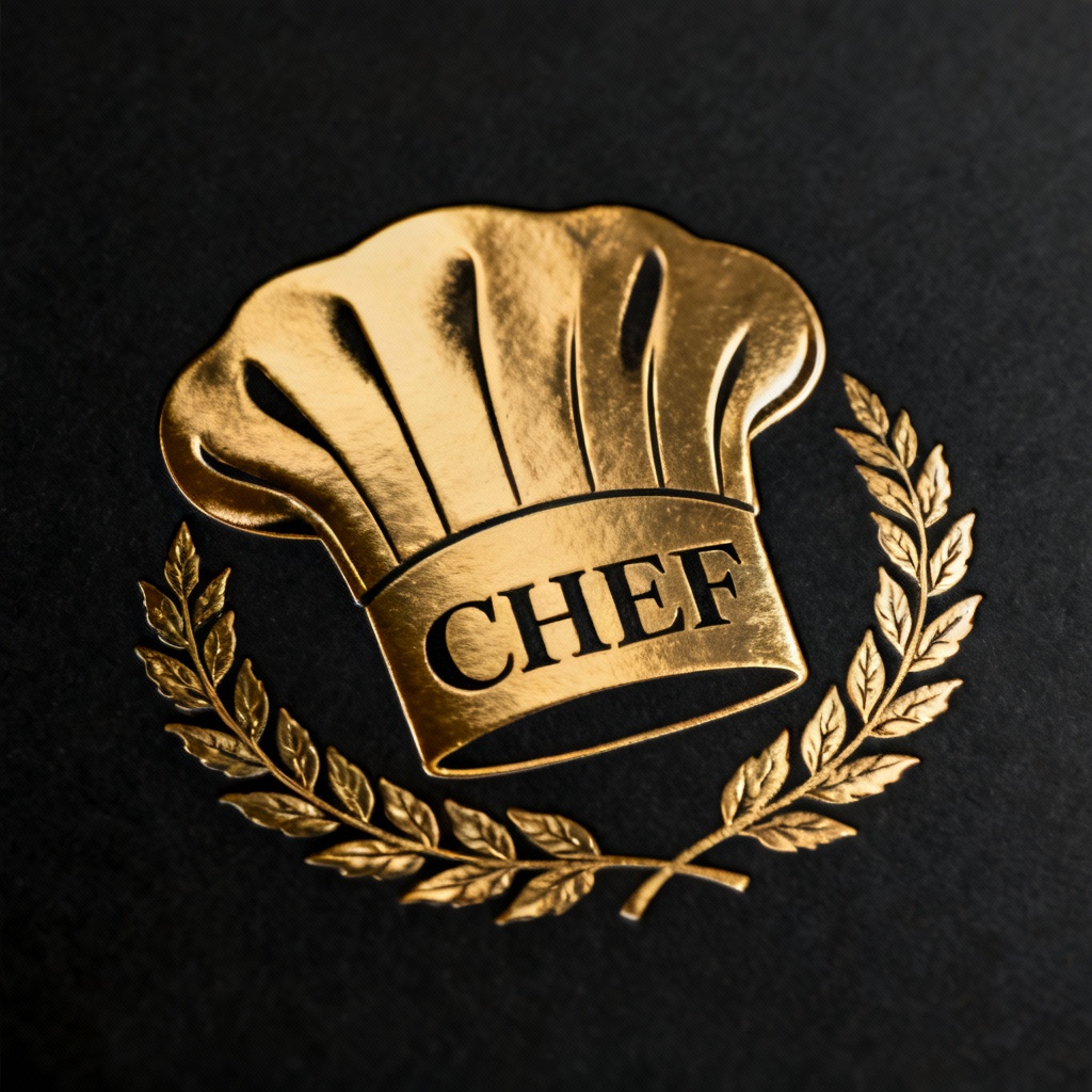 AI luxury gold foil chef hat emblem