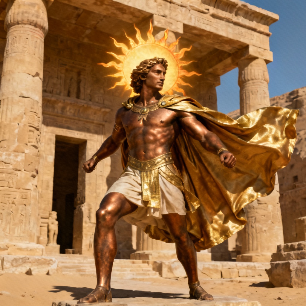 AI Sun God warrior in desert temple