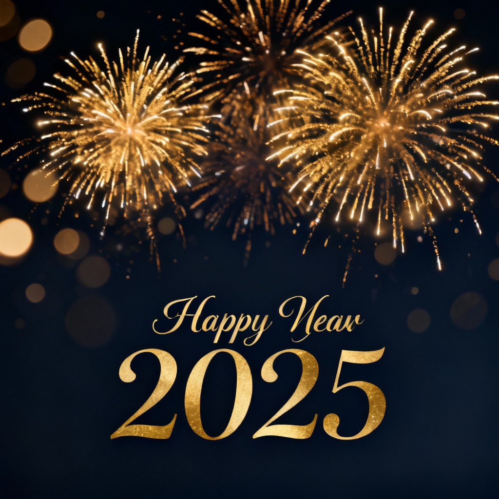 AI New Year Wishes Gold Fireworks Card