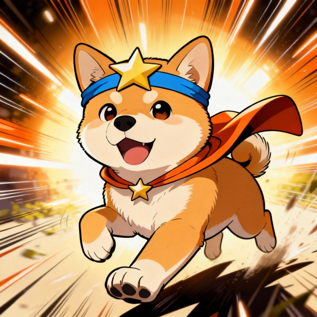Anime shiba puppy with cape and star headband