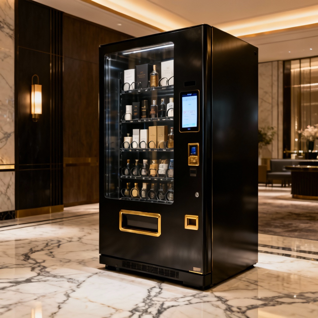 AI luxury vending machine with gold accents