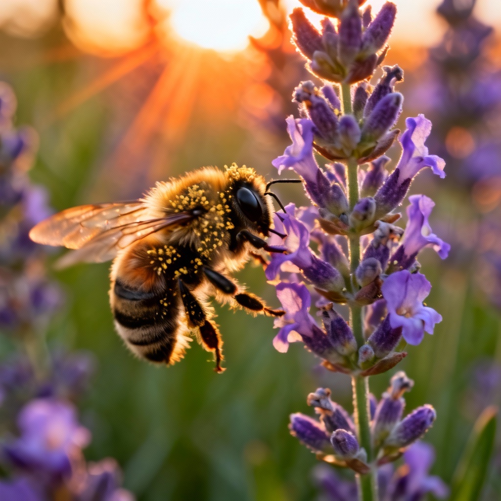 AI Bumblebee On Lavender Macro Photo