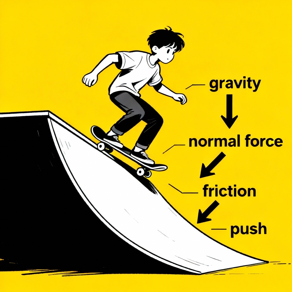 AI physics forces illustration with skateboard