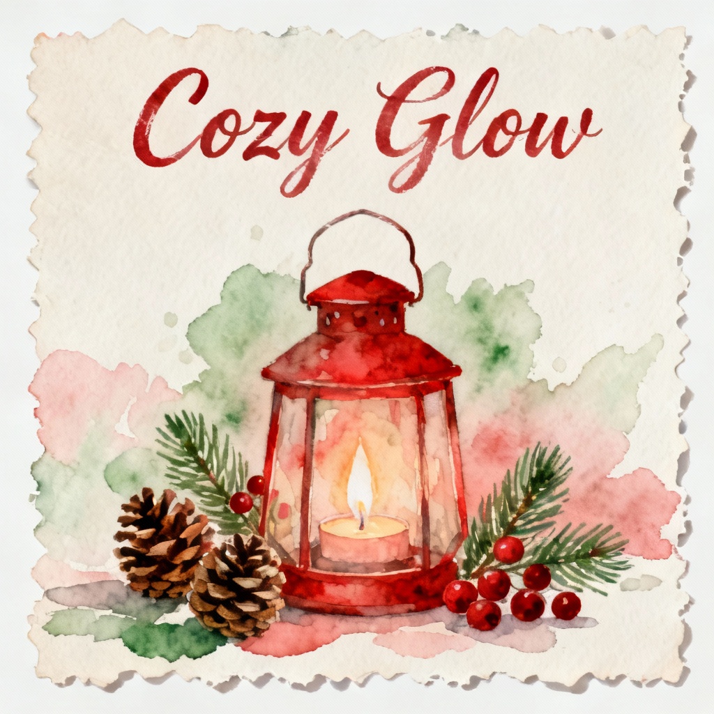 Watercolor lantern Christmas poster with hand-painted texture