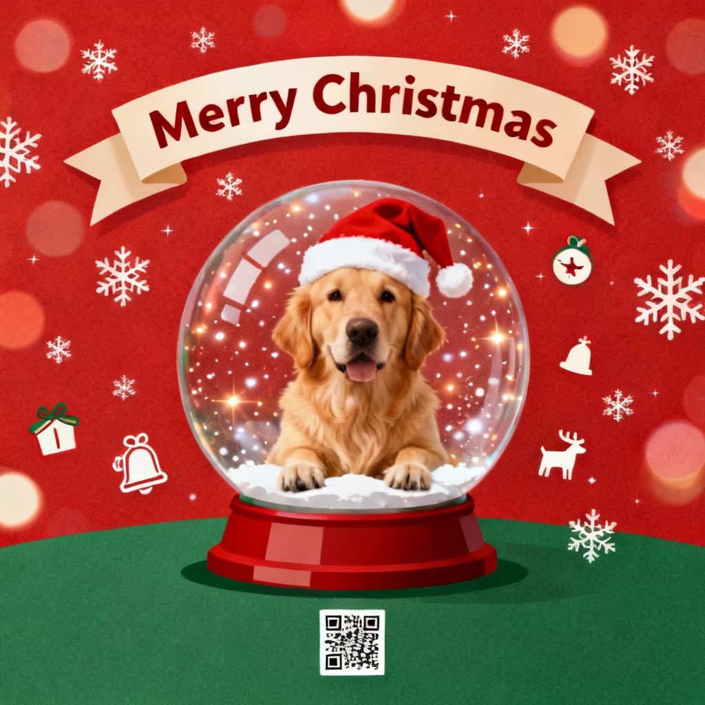 AI Pet Christmas Poster of Golden Retriever in Snow Globe