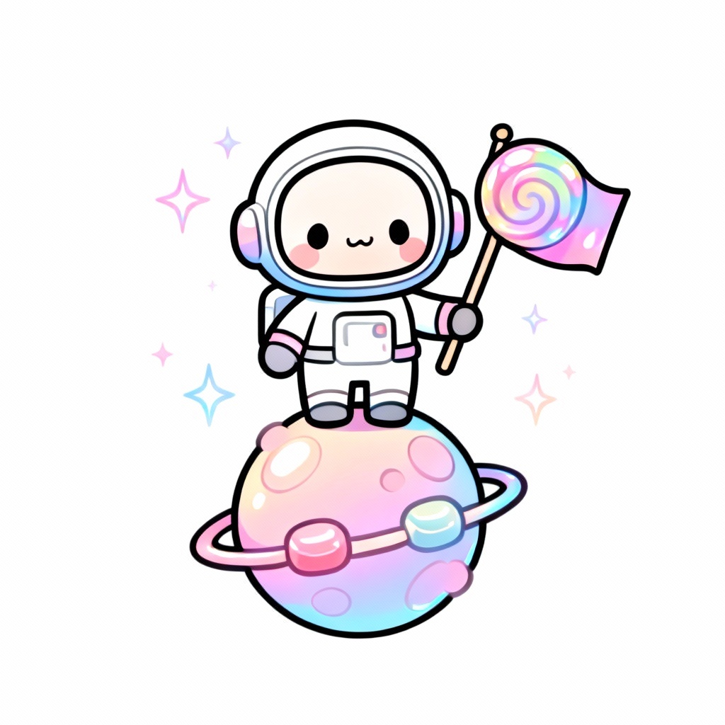 Kawaii chibi astronaut on a candy planet