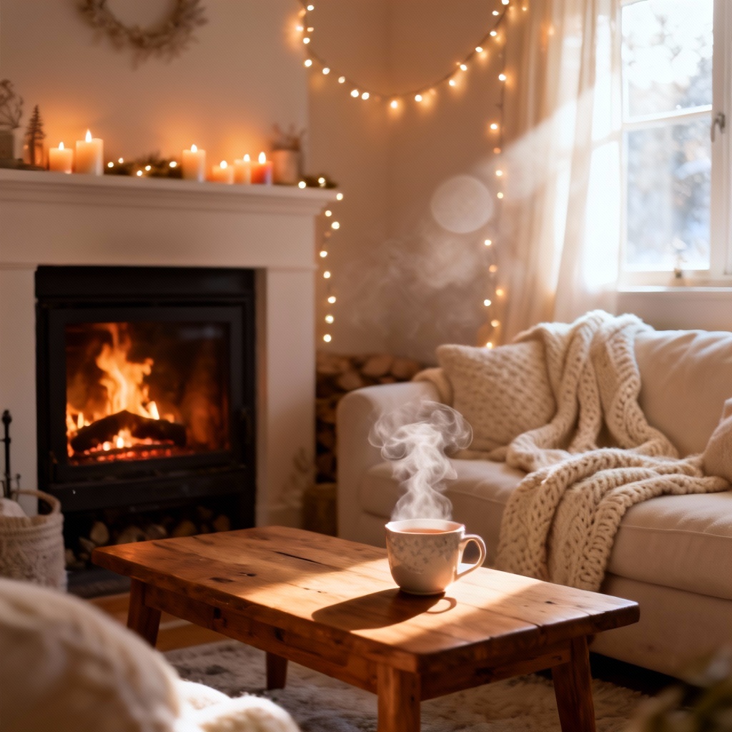 AI Cozy Candlelit Living Room With Hygge Decor