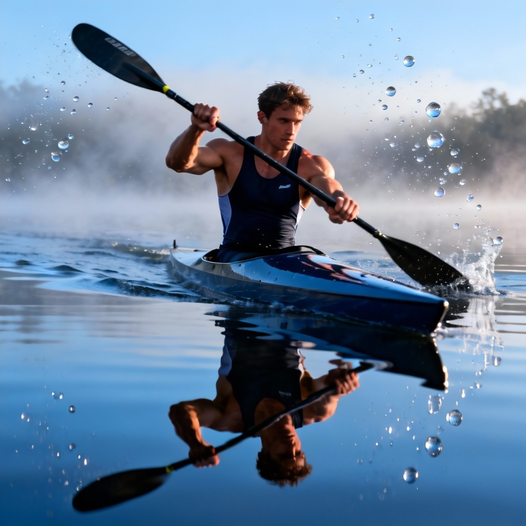 AI sprint kayak athlete cutting through water