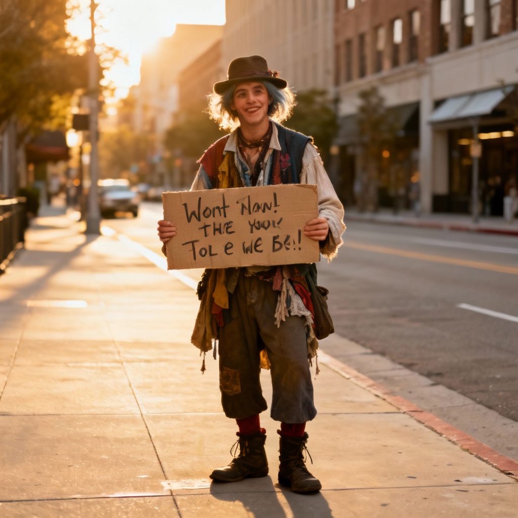 AI cosplay street character prank concept image