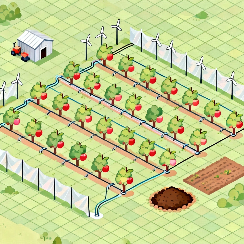 Isometric apple orchard layout plan