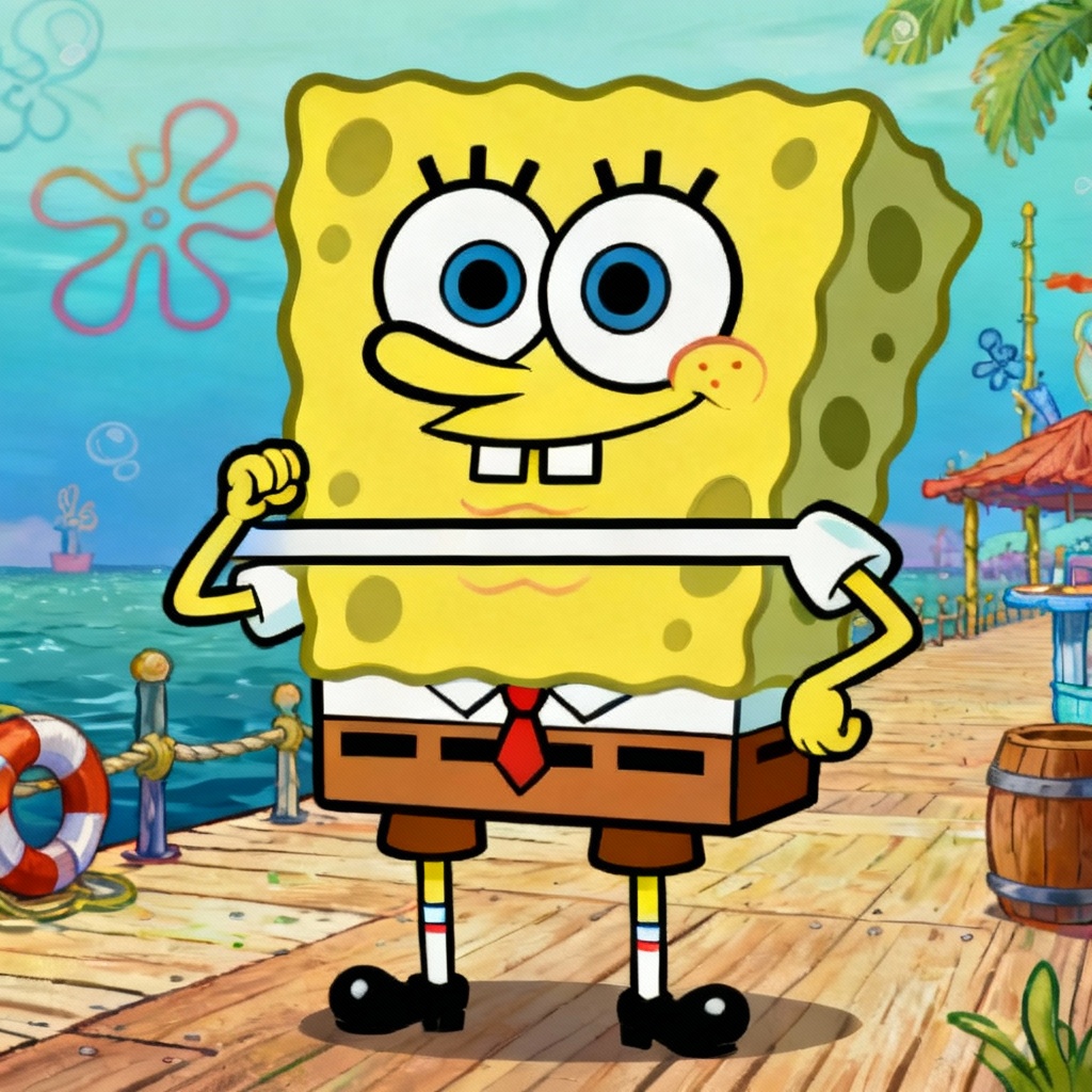 AI SpongeBob-style meme template with boardwalk scene