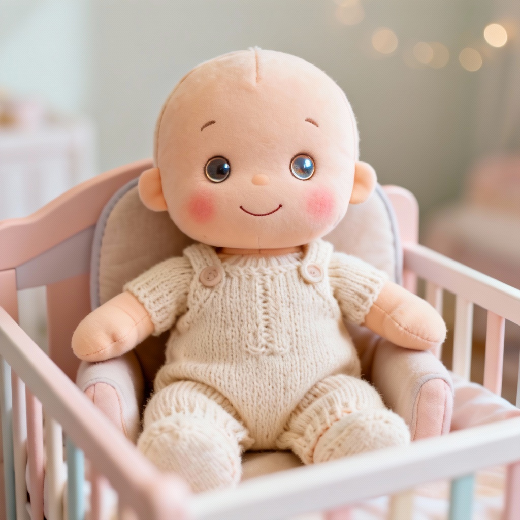 AI baby doll toy in pastel nursery