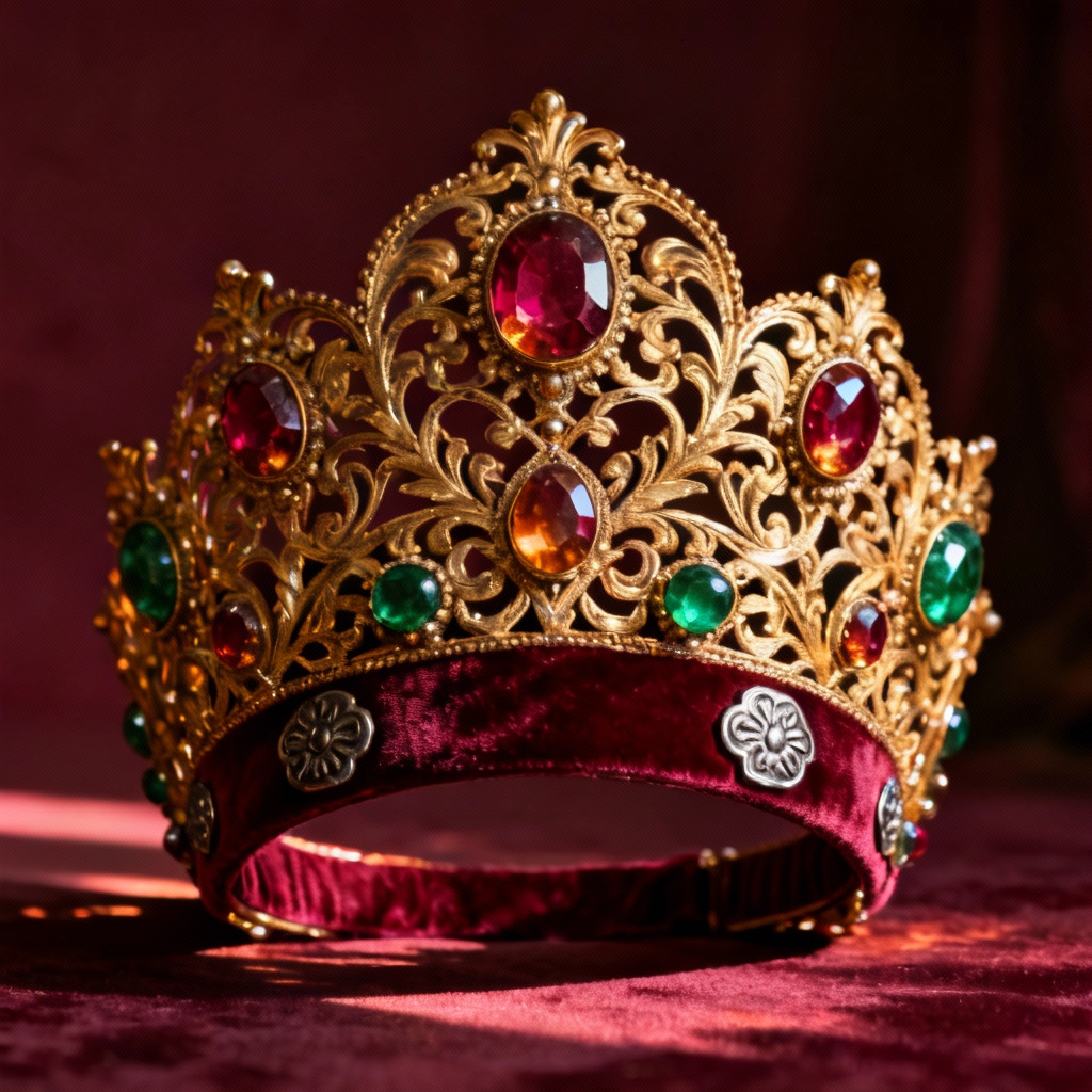 AI golden baroque kokoshnik with filigree and gemstones