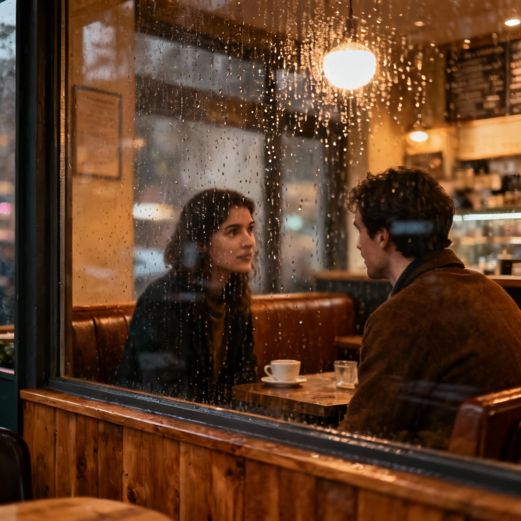 AI cafe conversation with subtle relationship tension