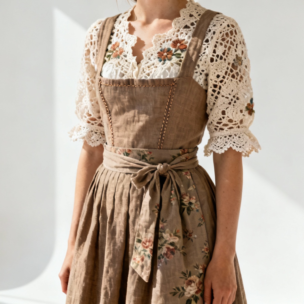 AI boho taupe maxi dirndl try on