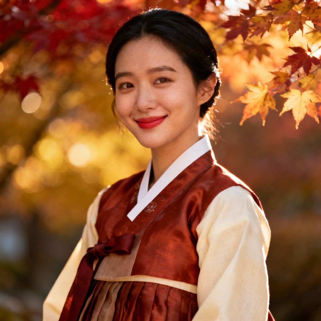 AI hanbok profile with Chuseok autumn colors