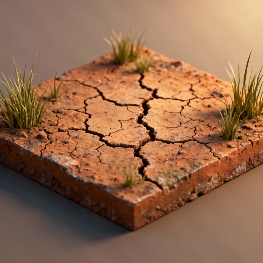 Isometric diorama of a cracked field for strategy games