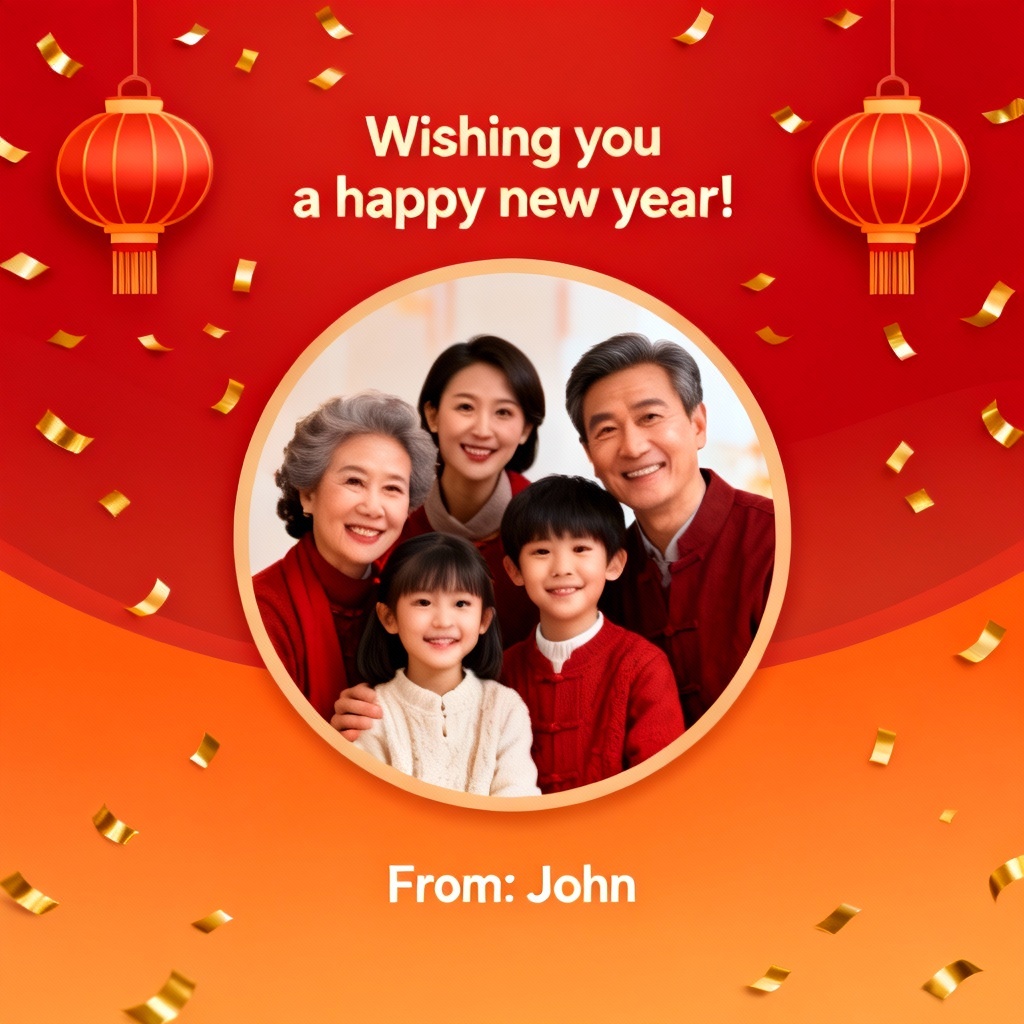 Angpao with family photo frame and festive icons