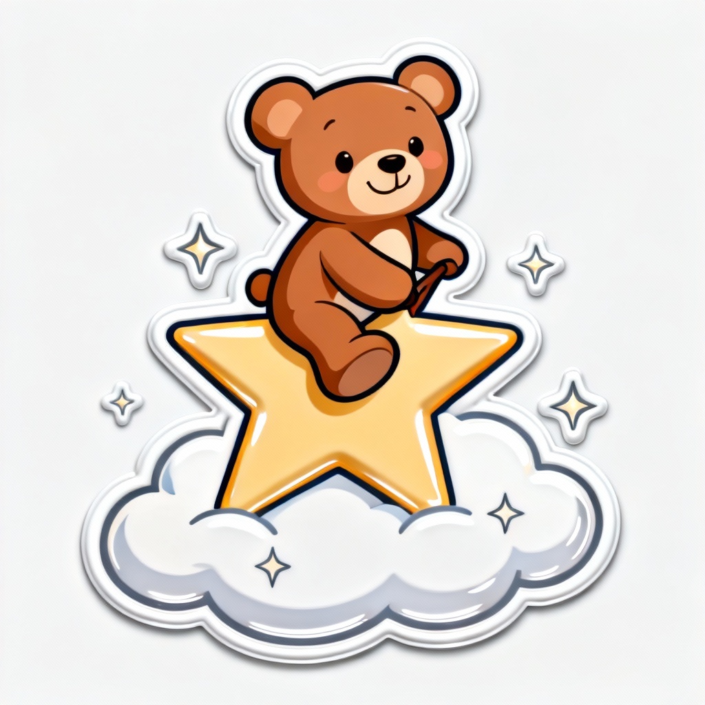 AI Starry Bear Sticker with clouds and sparkles