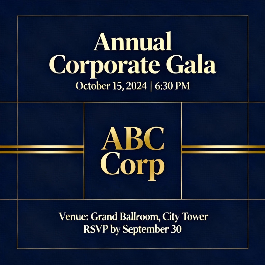 AI corporate navy and gold invitation card design