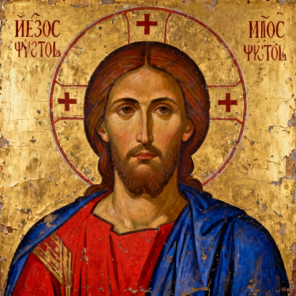 AI Jesus Byzantine icon with gold leaf background