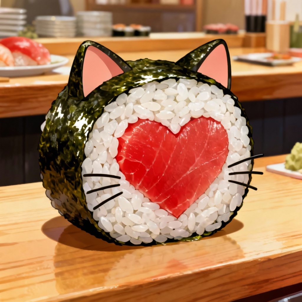 Kawaii maki roll cat with tuna core
