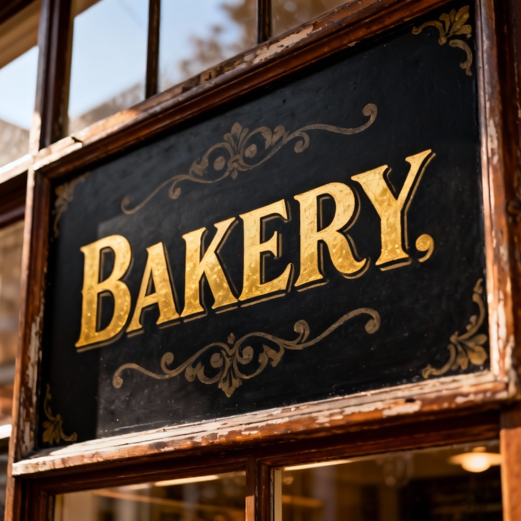 AI vintage gold leaf storefront sign design