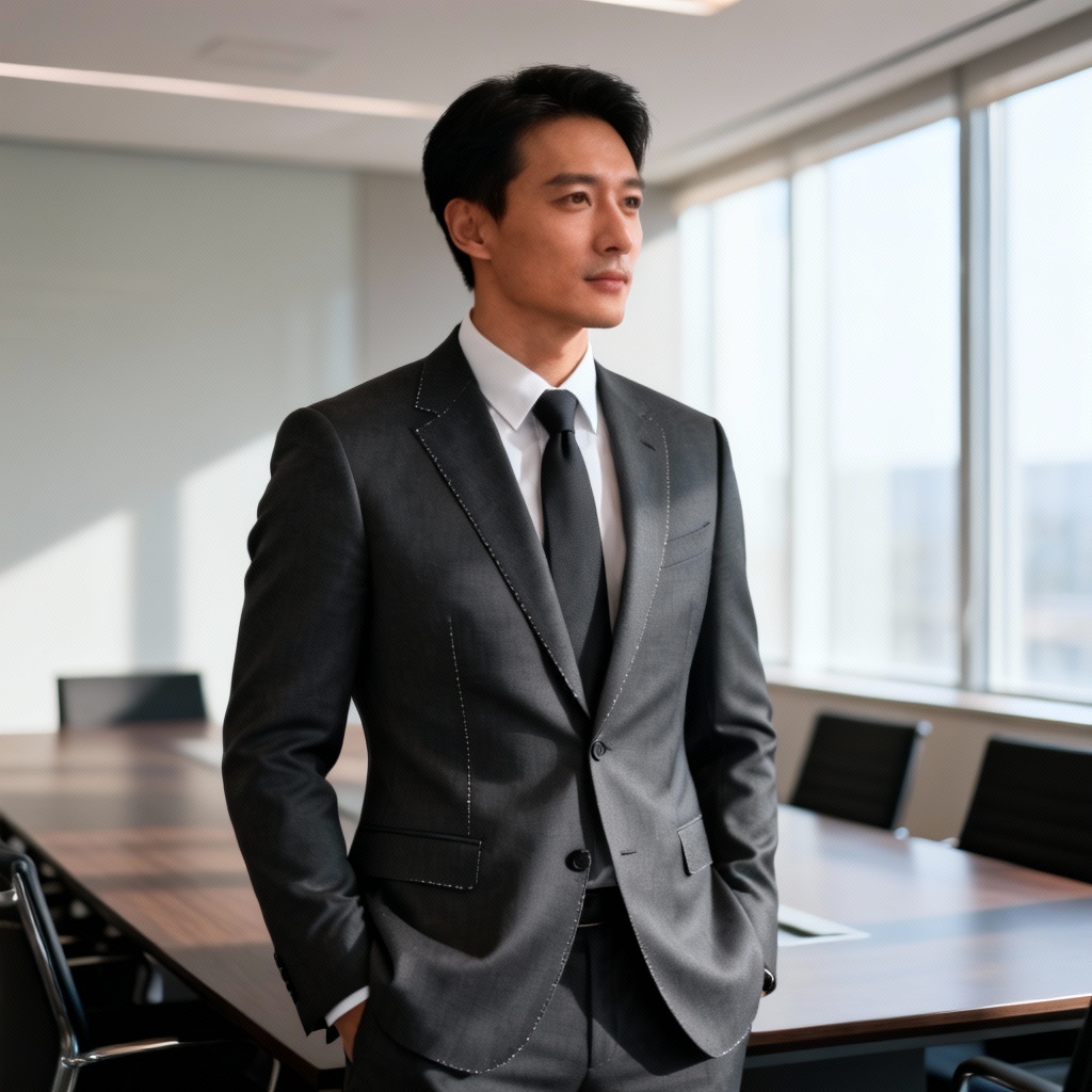 AI charcoal slim-fit boardroom suit