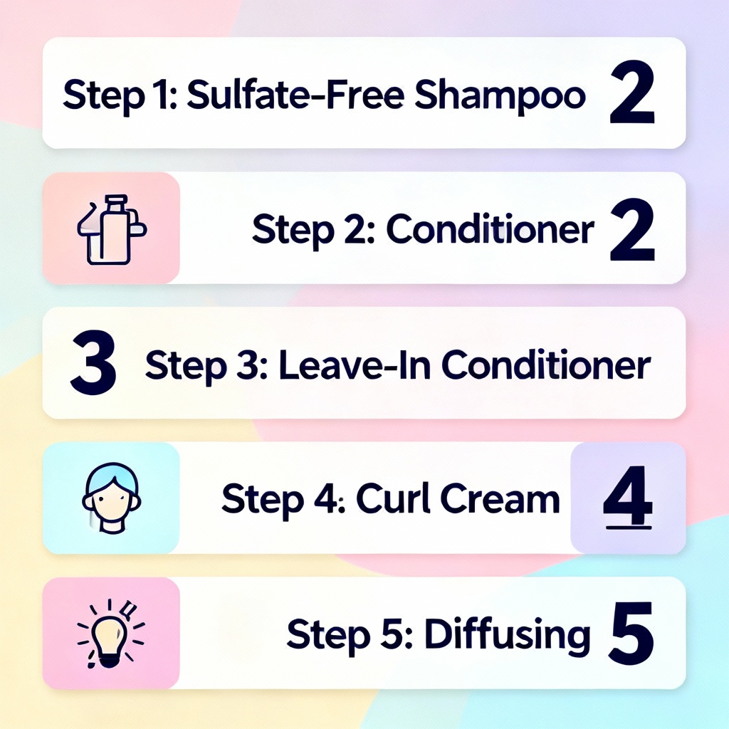 AI curly hair routine graphic with step-by-step products