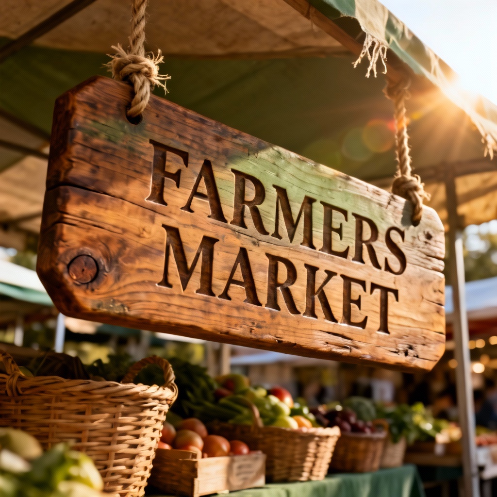 AI rustic wooden market signboard