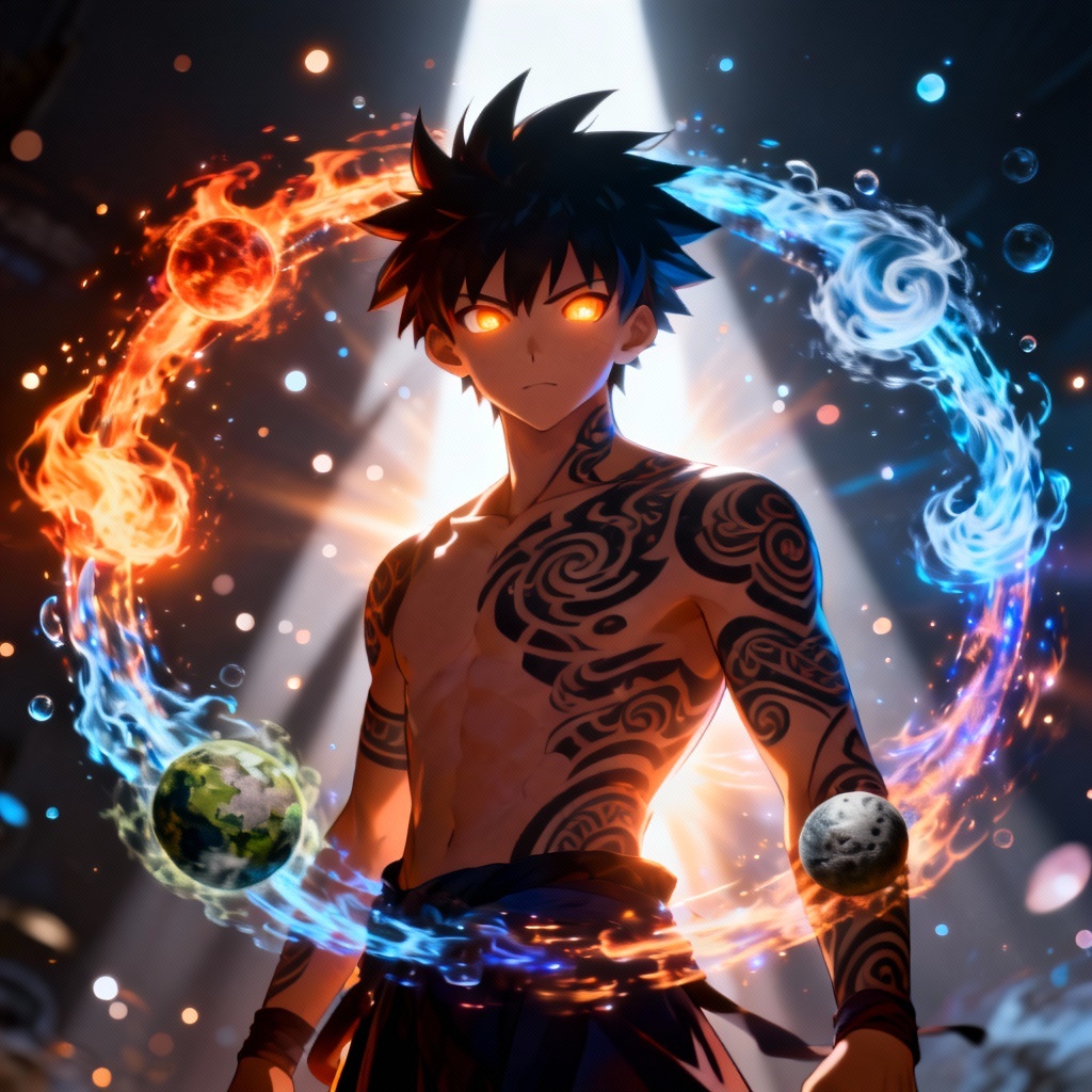 AI avatar state with all four elements circling