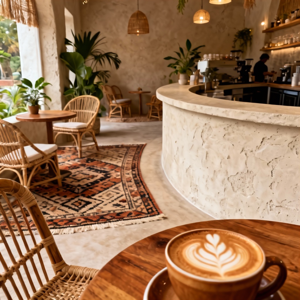 AI Cozy Boho Coffee Shop Seating