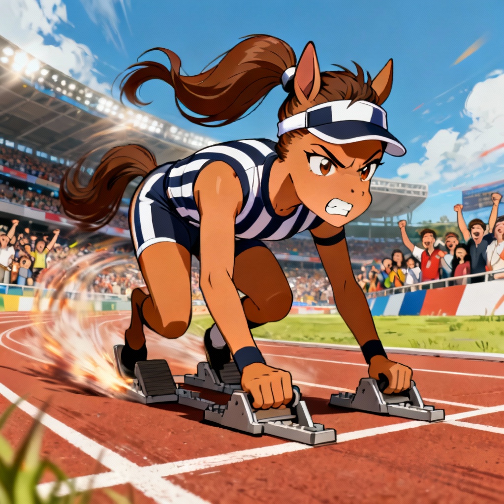 AI Uma Musume style sprinter horse girl on track