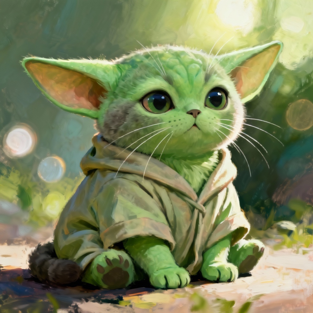 Cat transformed into Baby Yoda style with big ears
