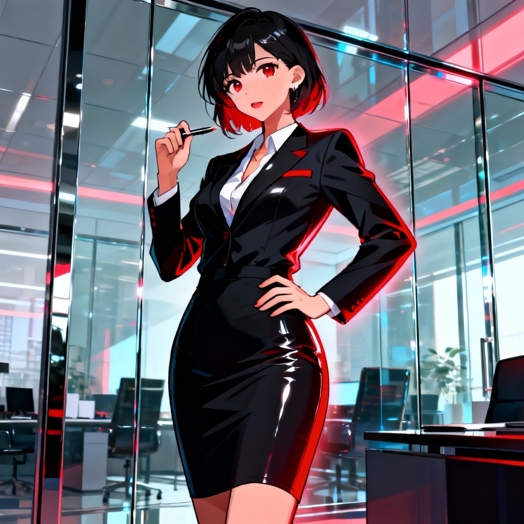 AI anime office siren illustration with glossy highlights
