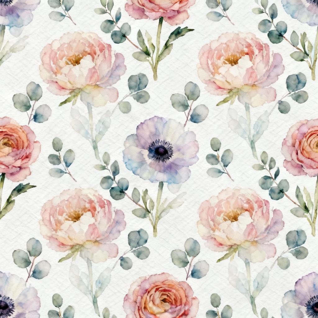 AI watercolor floral background with peonies in pastel tones