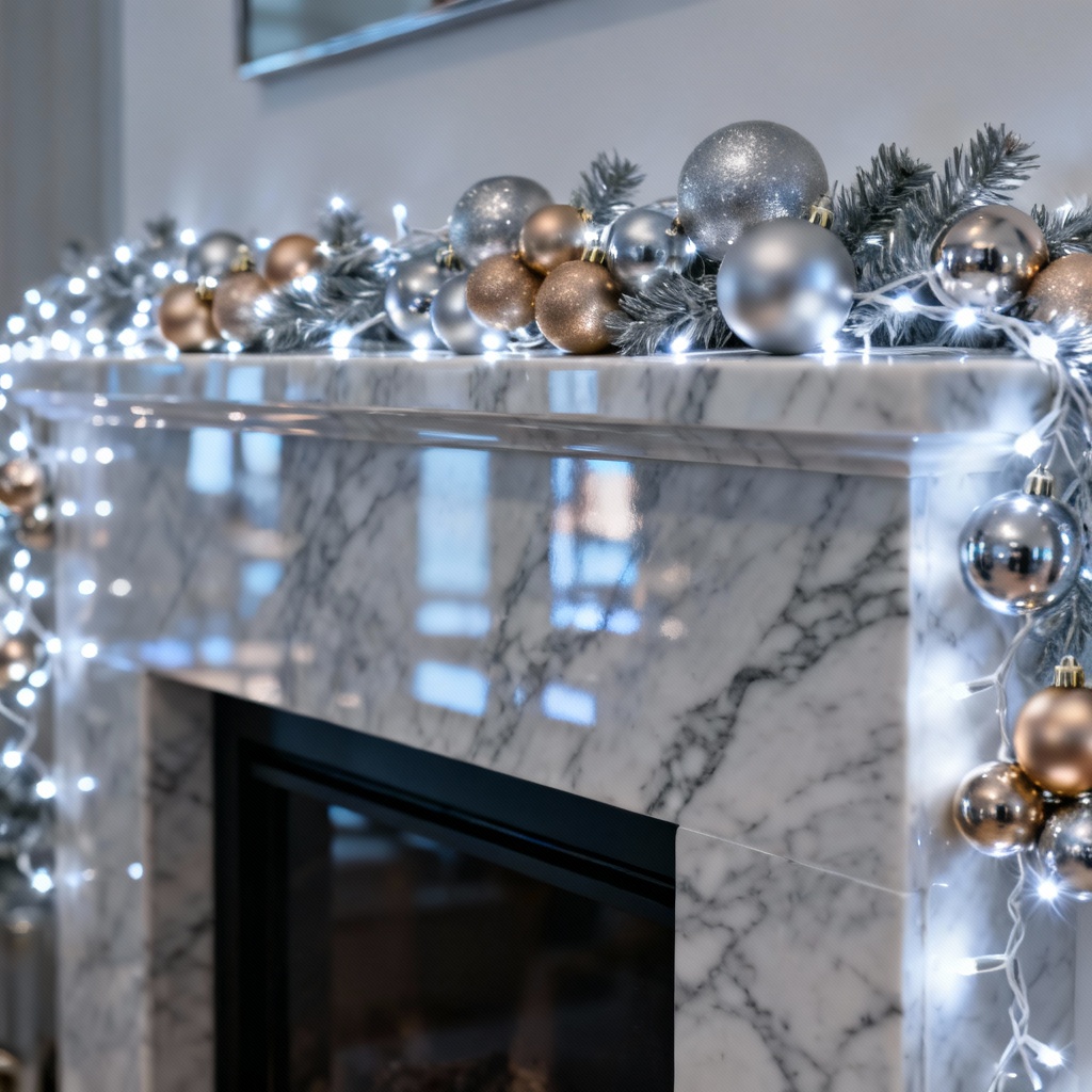 Modern metallic garland with silver and champagne gold ornaments