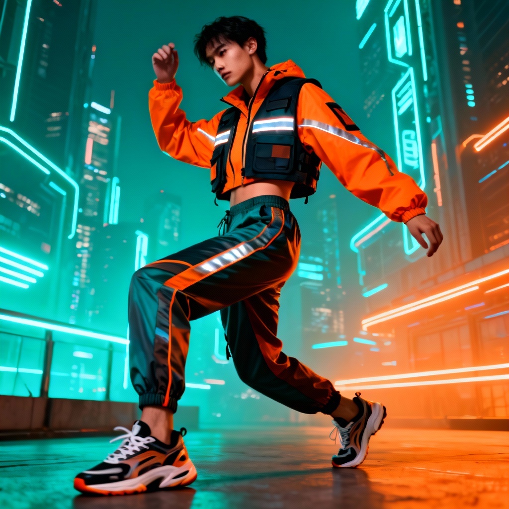 AI athleisure and techwear blended youth outfit