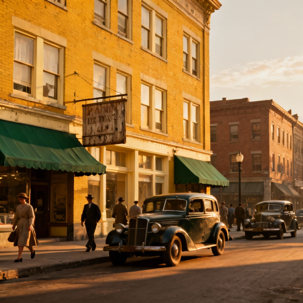 AI colorized vintage black and white street photograph