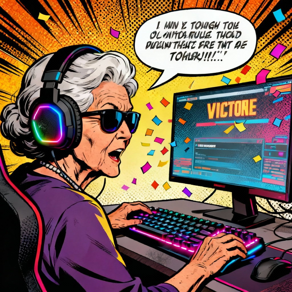 AI funny gamer grandma photo