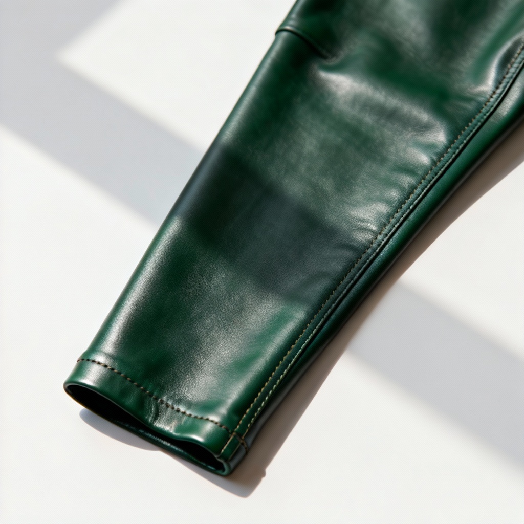 AI matte green vegan leather skinny pants studio shot