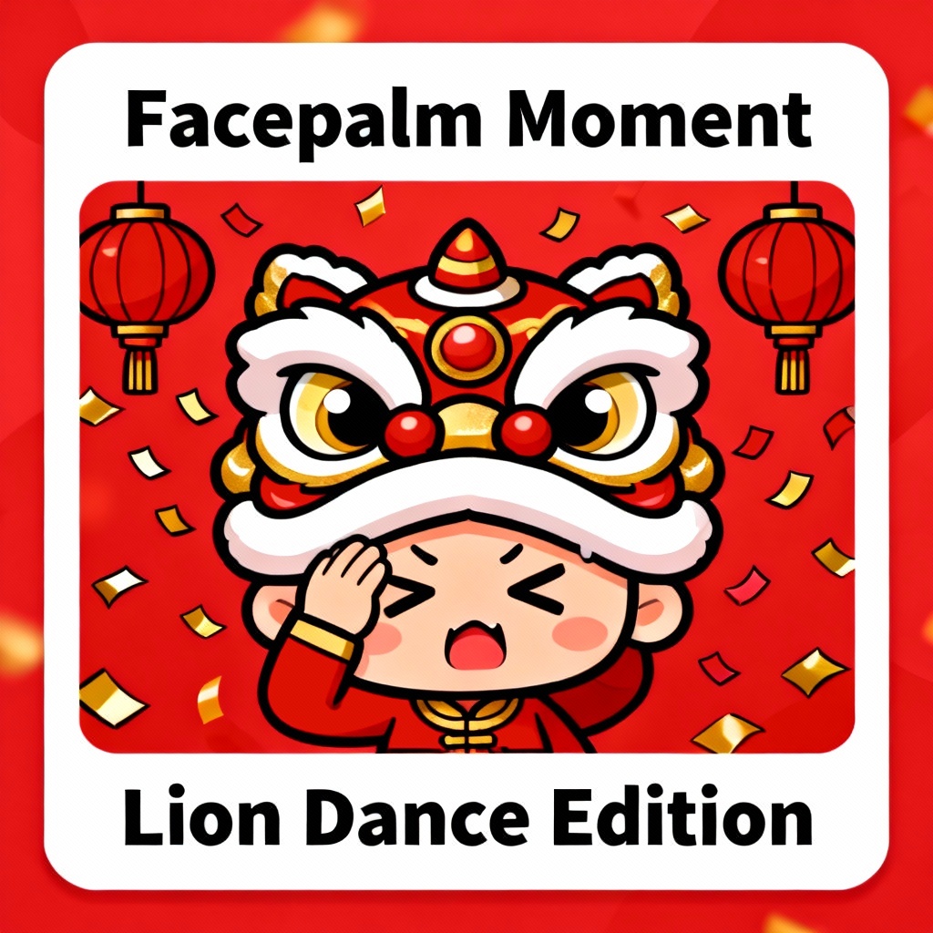 AI CNY lion dance facepalm meme