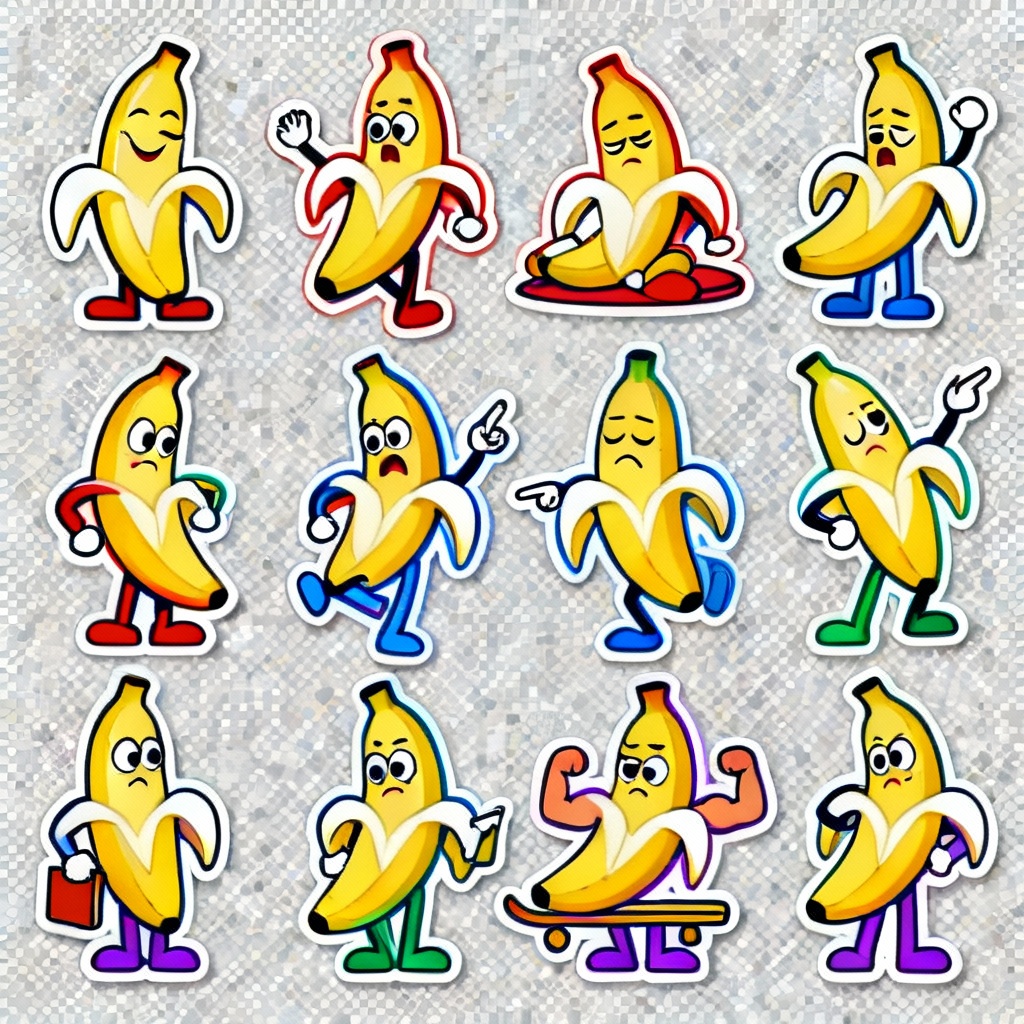 Banana sticker pack with funny expressions